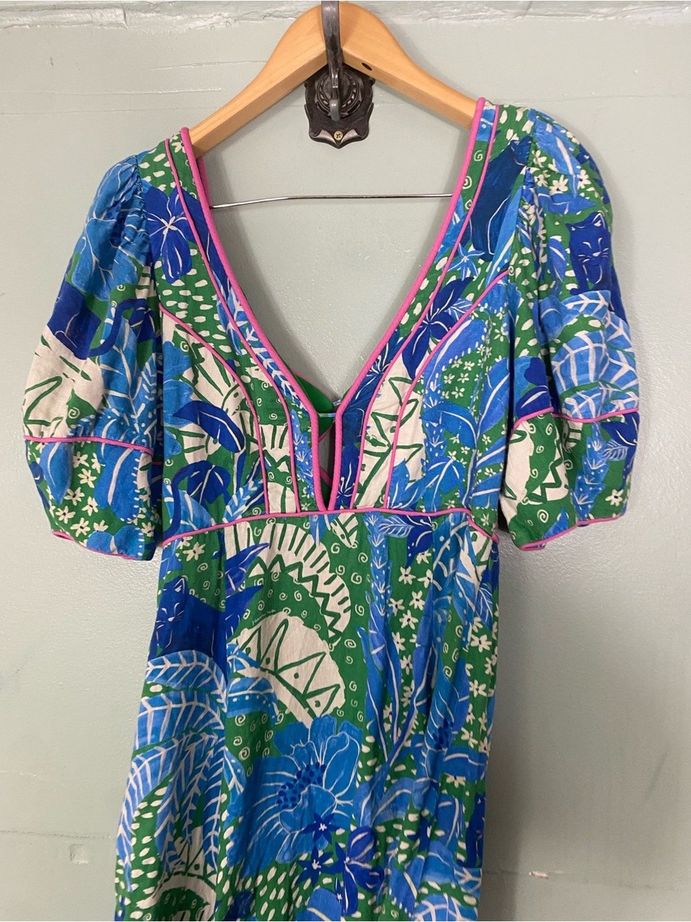 Farm Rio Jungle Panther Midi Dress Floral Green Blue Medium - Picture 6 of 7